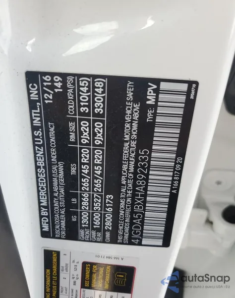 2017 Mercedes-Benz Gle 350 из США, поврежденный, VIN 4JGDA5JBXHA892335